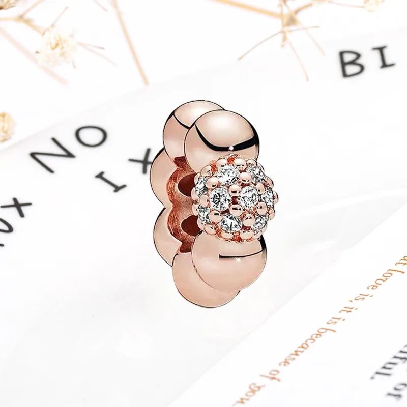 Rose Gold Winged Angel Heart Charm Bead Pink Daisy Spacer