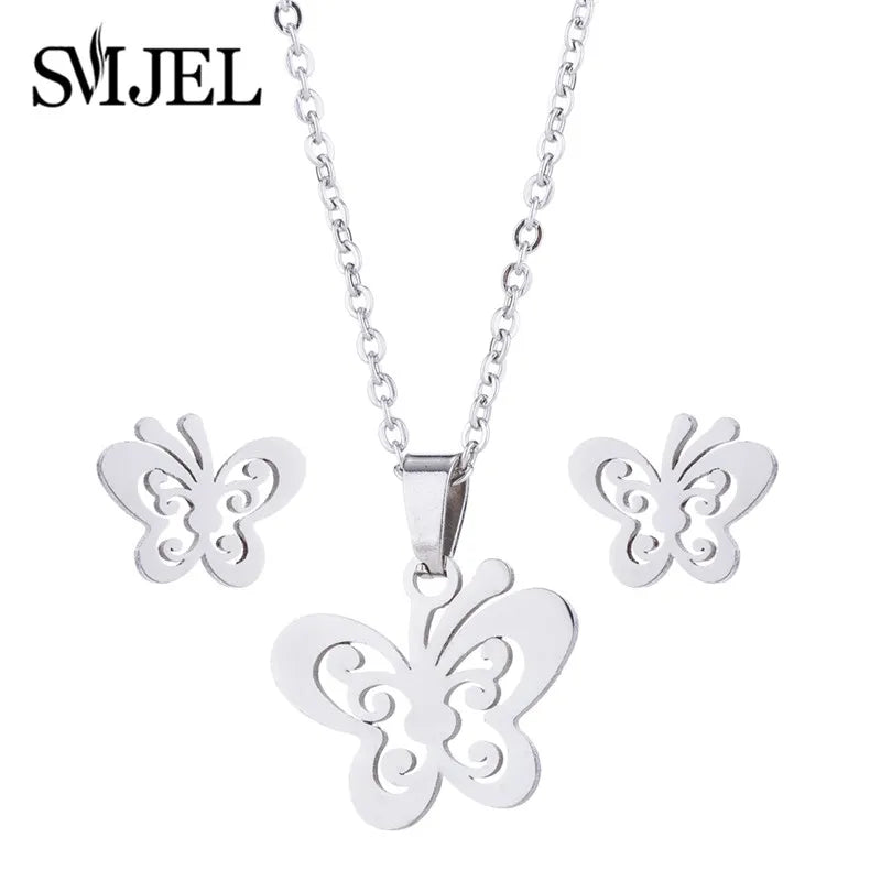 Elegant Stainless Steel Animal Necklace for Women - Rabbit Charm and Paw Print Design