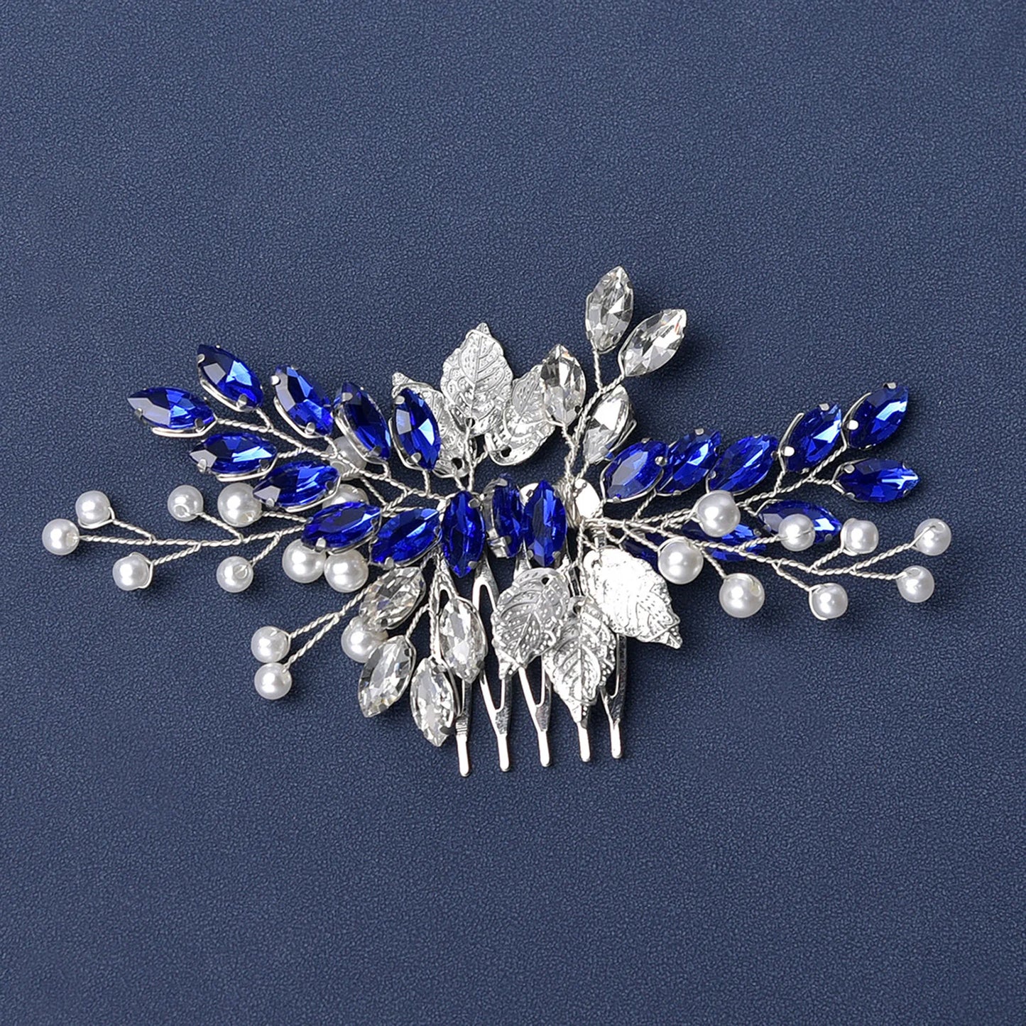 Crystal Pearl Leaf Hair Comb Clip - Handmade Wedding Tiara for Brides Style 11