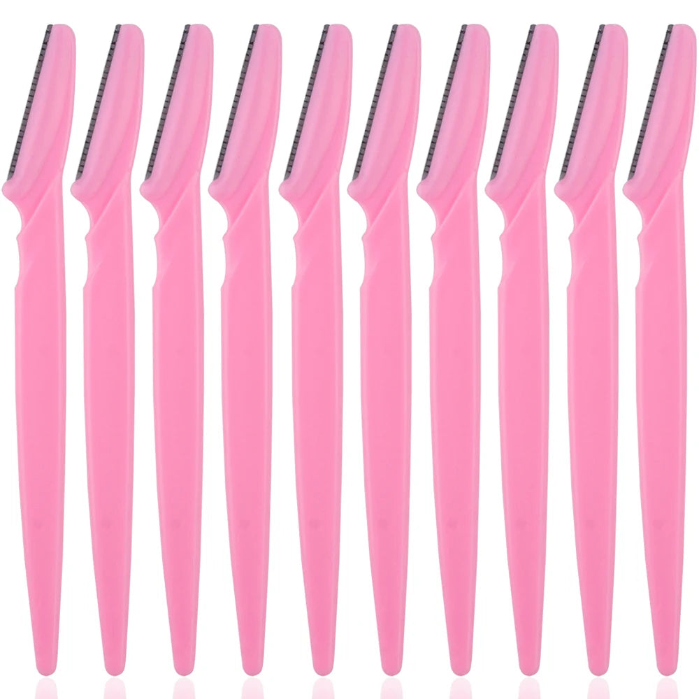 Portable 3/4/10Pcs Eyebrow Trimmer Face Blade Shaver Tools 10pcs Pink