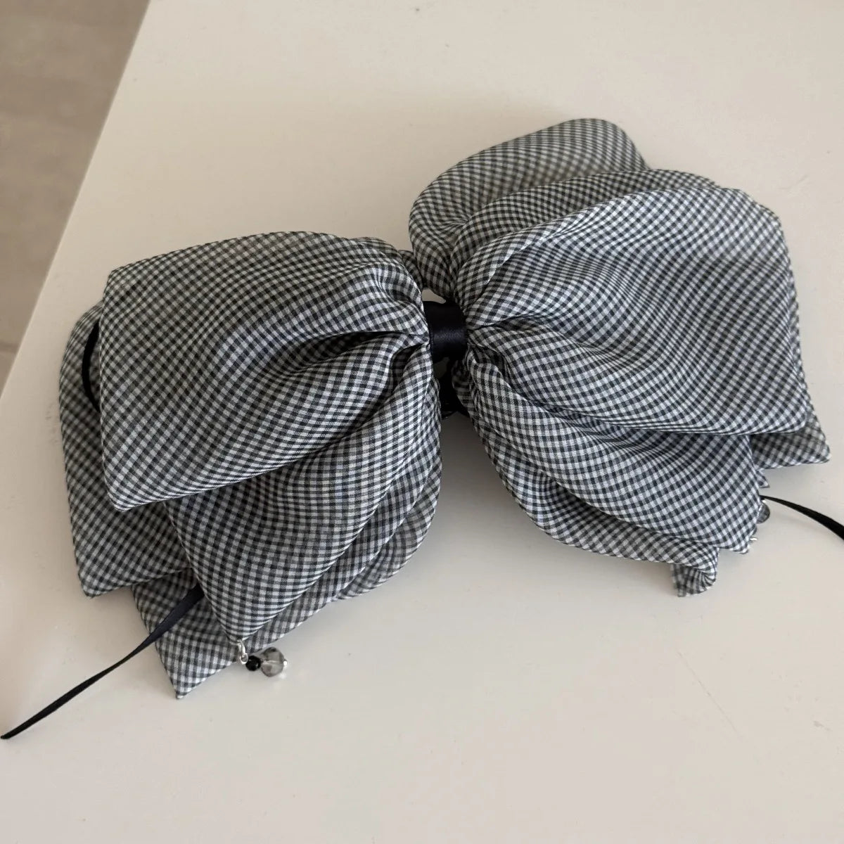 Girls Big Bow Hair Clips Barrettes Pearls Knotted Plaid