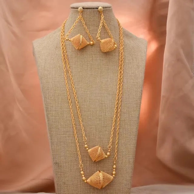 Dubai Gold Color African Jewelry Set for Women and Girls - Elegant Arabic Indian Wedding Necklace and Earrings