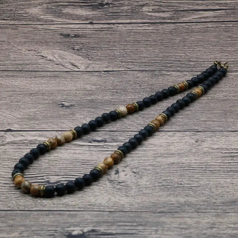 6mm Vintage Rustic Men Beaded Necklace Natural Lava Stone Choker Necklace Unisex Gift 6mm chakra 46cm