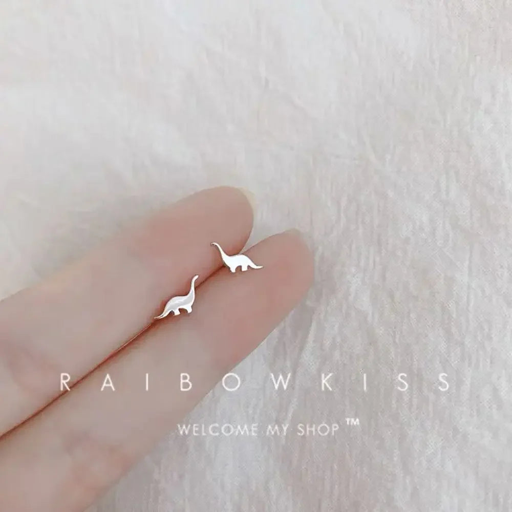 925 Silver Mini Stud Earrings for Women Heart Star Butterfly Dinosaur Design