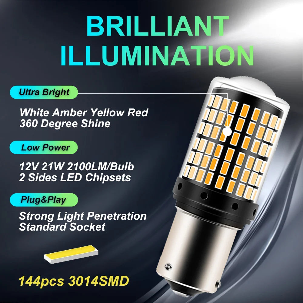 CanBus 144SMD LED Turn Signal Bulbs 1156 T20 2 Pack