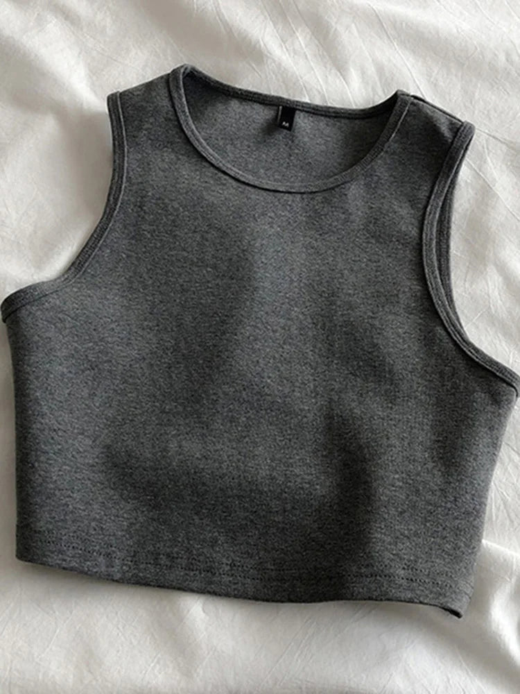 Summer Ladies Retro High Waist Slimming Stretch Cropped Sleeveless Knit Top