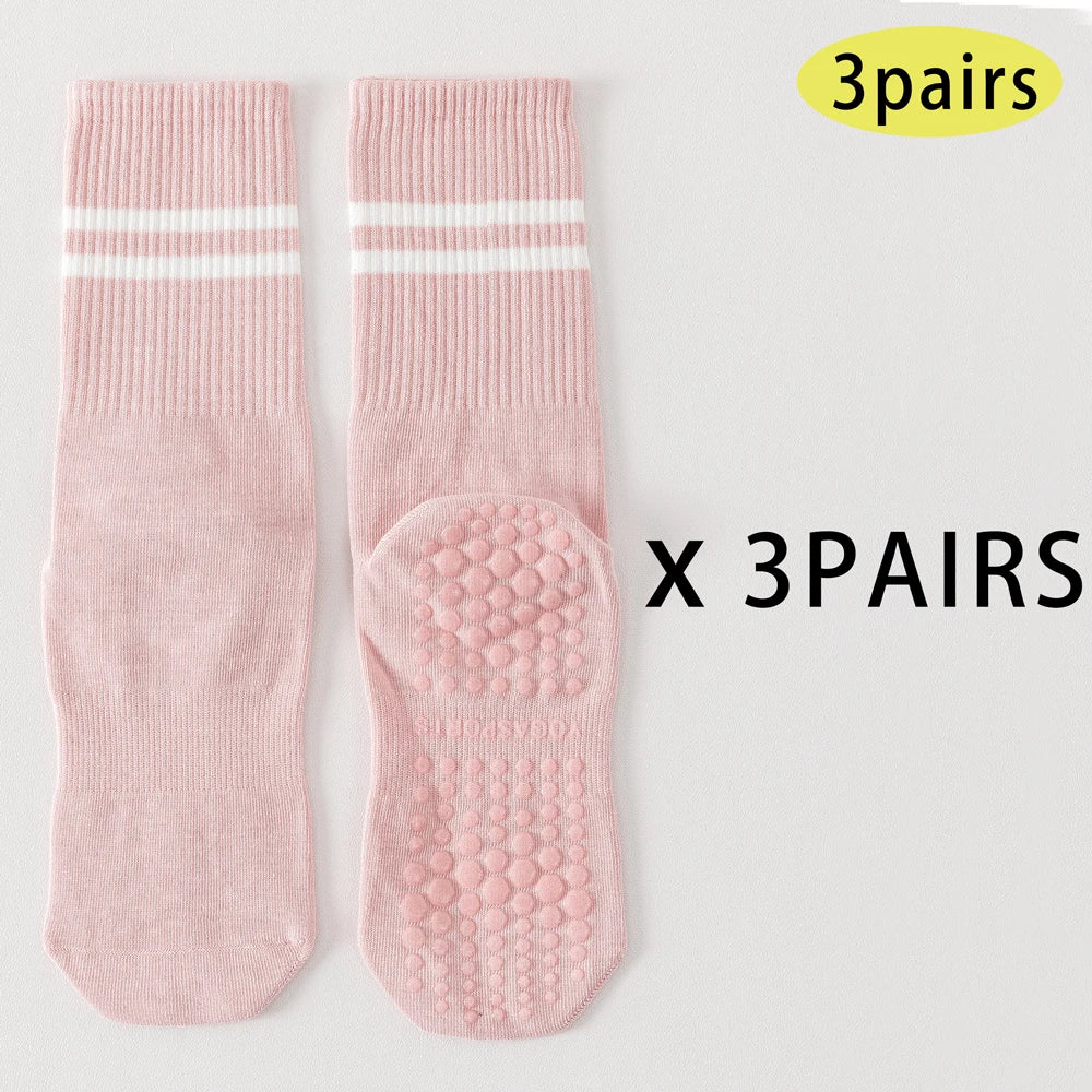 3 Pairs Women's Non Slip Yoga Socks Breathable Cotton