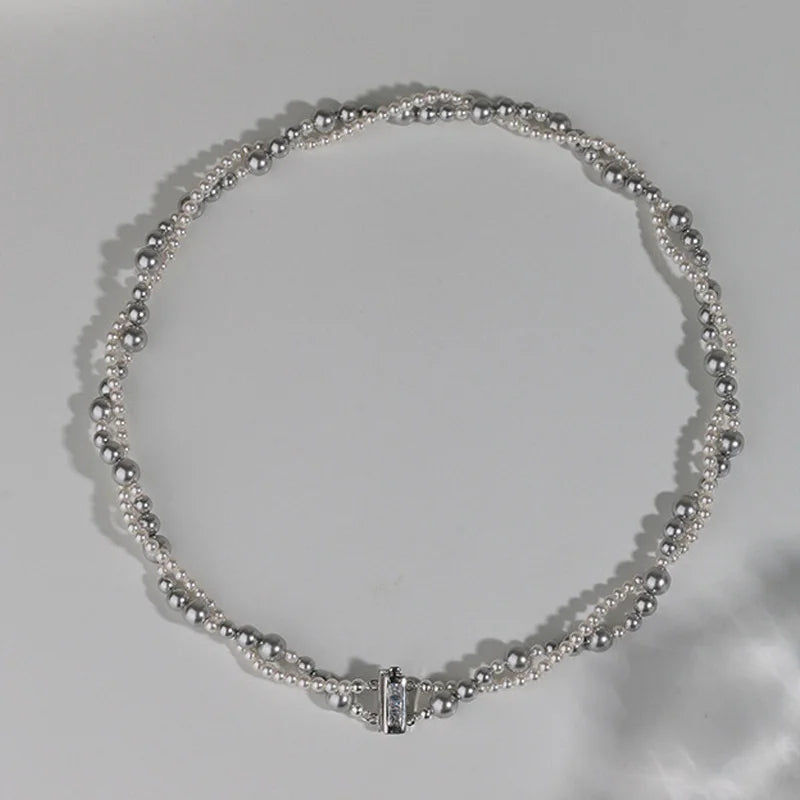 Elegant Double Layer Imitation Pearl Choker Necklace with Magnetic Clasp