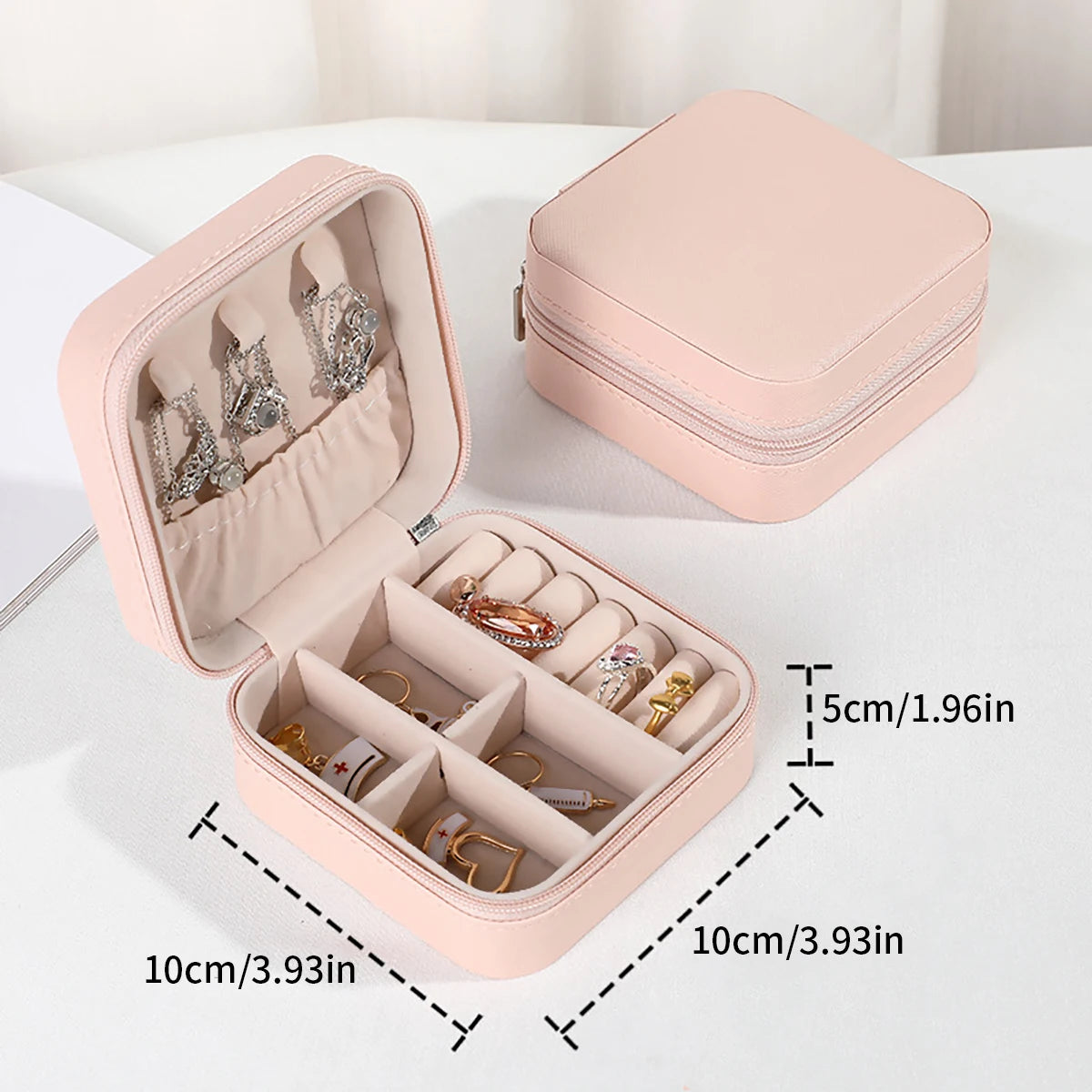 Travel-Friendly PU Leather Jewelry Organizer - Compact Storage Box for Bracelets, Earrings & Rings PINK
