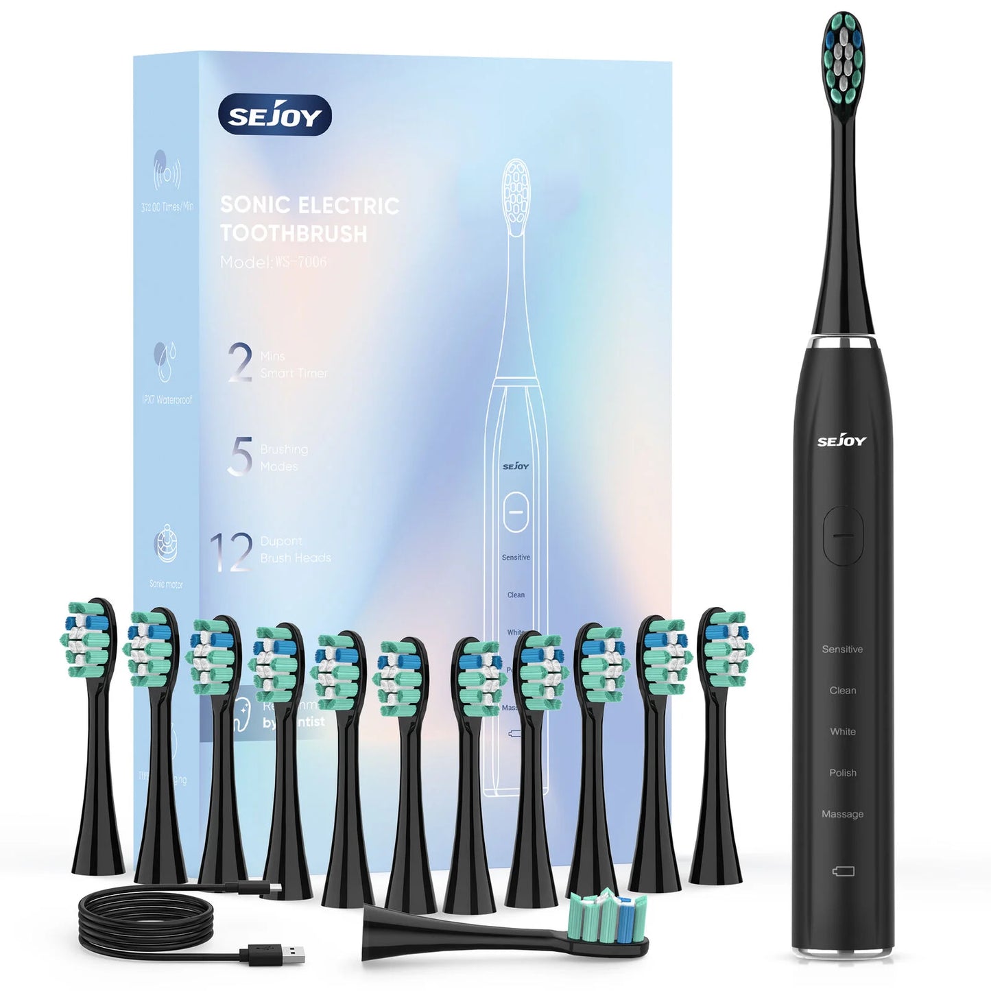 SEJOY Sonic Electric Toothbrush Oral Cleaning IPX7 5 Modes Black United States