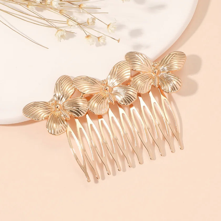Bridal Crystal Hair Comb - Elegant Hair Clips & Pins for Brides Butterfly Gold