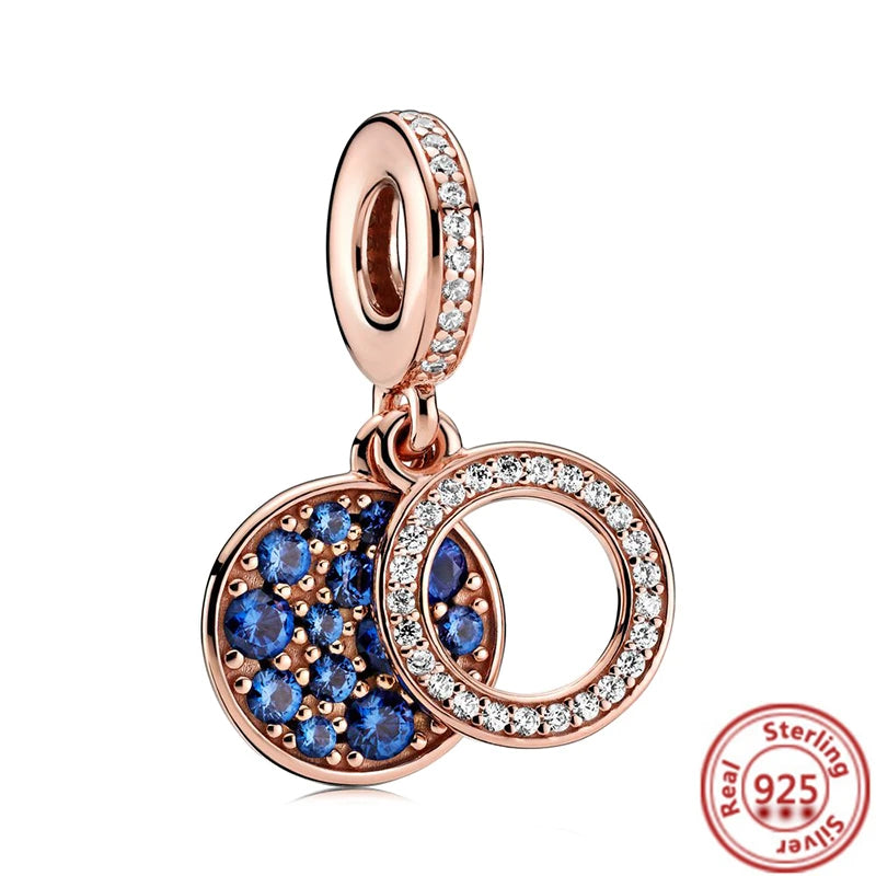 Sterling Silver Blue Zircon Feather Crown Moon Pendant Charm Bracelet Beads Y456 3mm-4mm