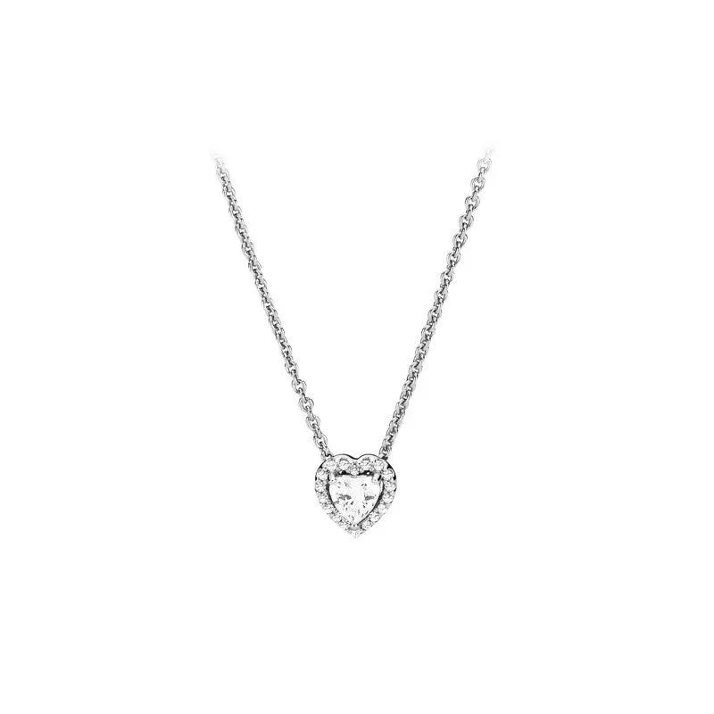 925 Sterling Silver Colorful Heart Necklace Elevated Design Zircon Charm Romantic Holiday Gift Jewelry