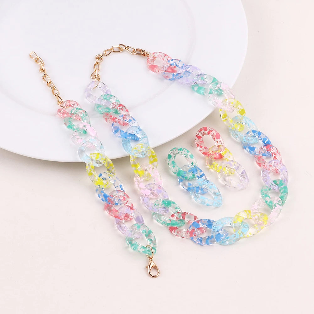FishSheep Bohemian Candy Color Choker Necklace and Earrings Set for Women 2022 Fashion Jewelry
