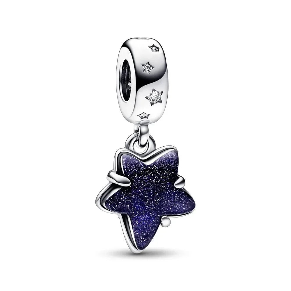925 Sterling Silver Blue Star Gold Sun Pink Moon Zircon Beads Charms for DIY Jewelry Gifts