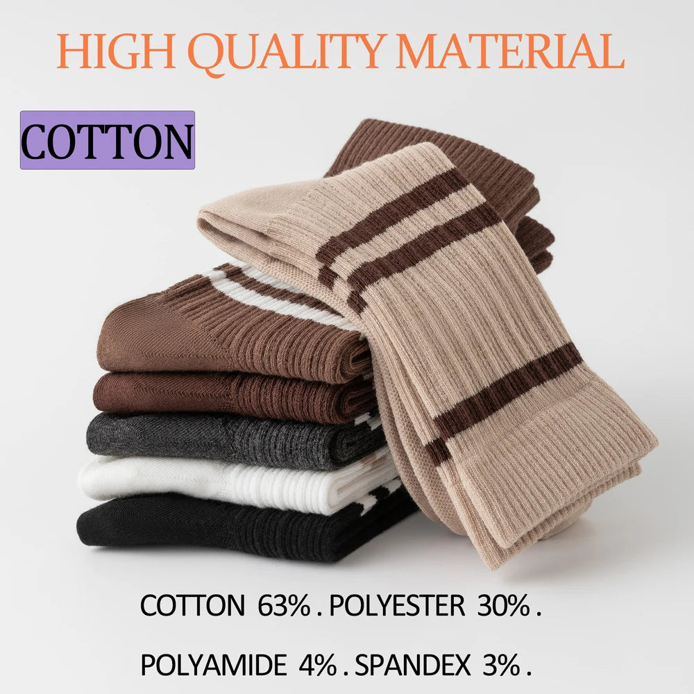 3 Pairs Retro Athletic Mid Calf Double Knit Socks Women