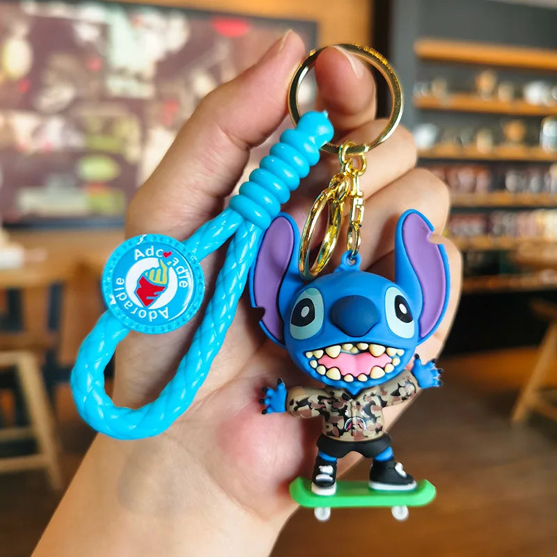 Kawaii Anime Disney Keychain Set Featuring Mickey Mouse, Minnie, Lilo & Stitch
