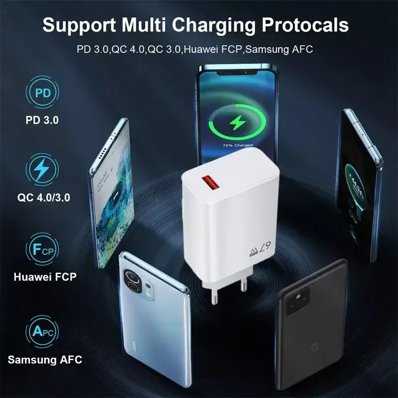 For Xiaomi 67W USB Super Fast Charger 6A Type C Cable