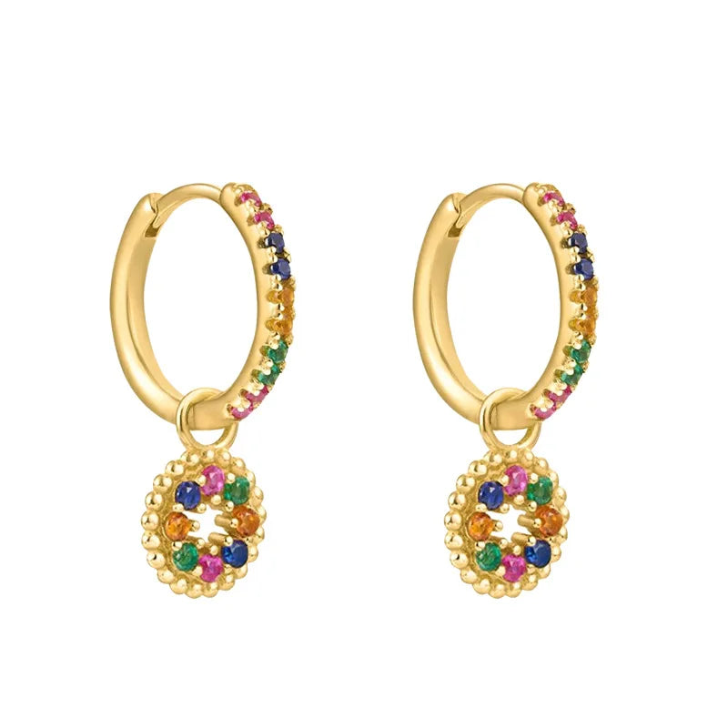 Colorful Crystal Heart Hoop Earrings for Women in Stainless Steel with 14k Gold Plating and Cubic Zirconia Luxury Jewelry