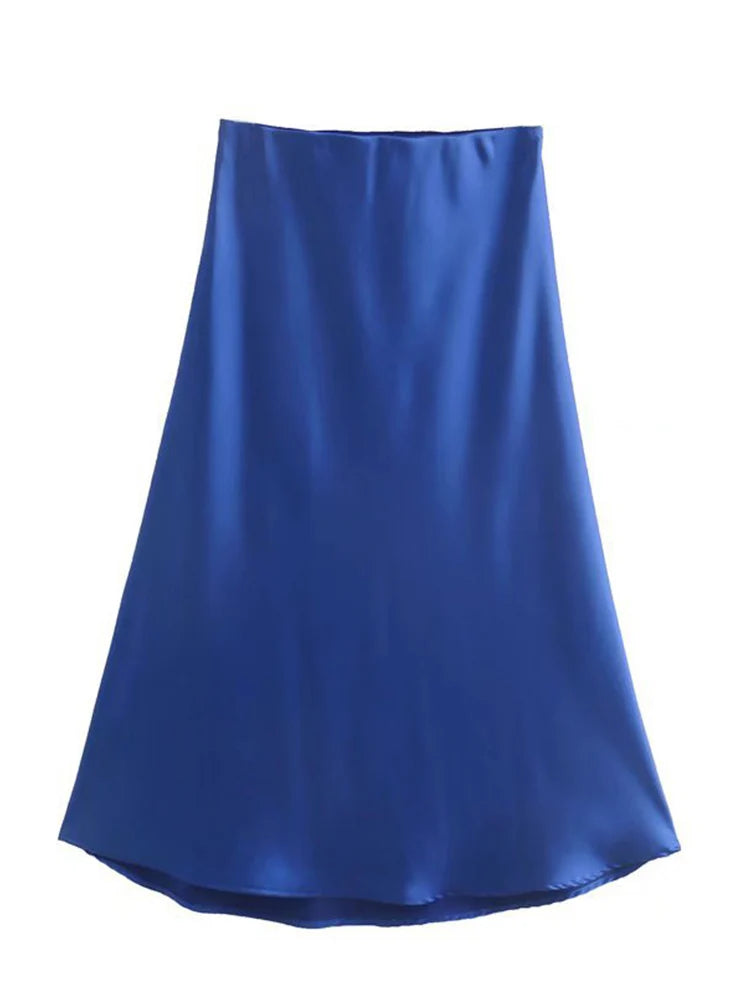 Satin A Line Skirt With Elastic Waist For Women Summer