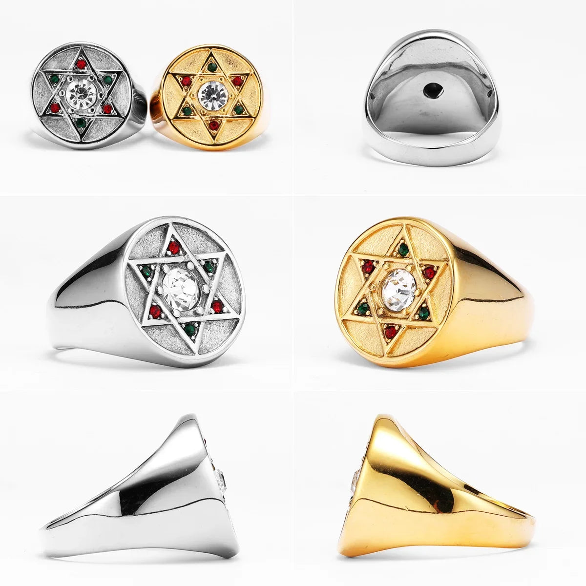 Solomon Star of David Stainless Steel Punk Rings for Men and Women Fashion Accessories