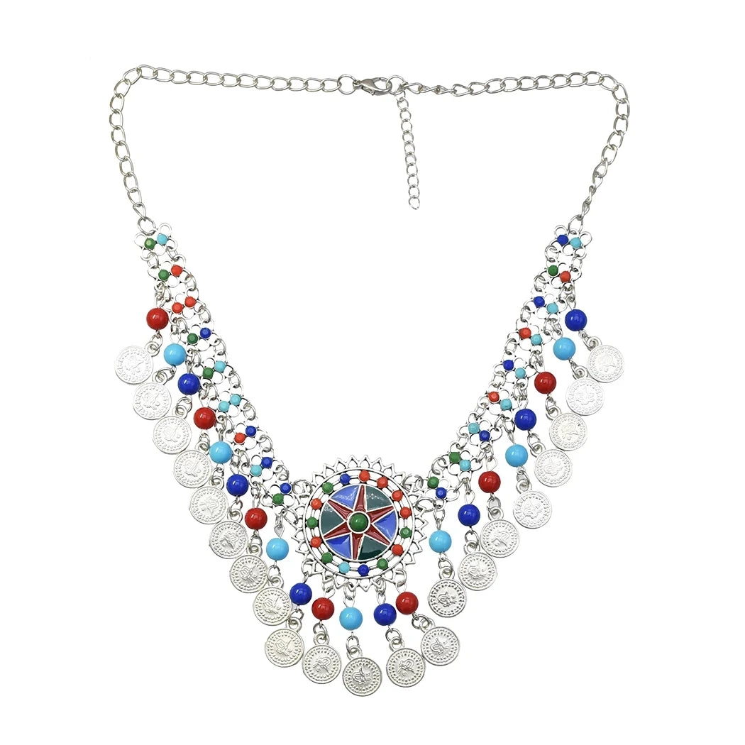 Indian Vintage Coin Tassel Choker Necklace for Women Ethnic Boho Jewelry Gift