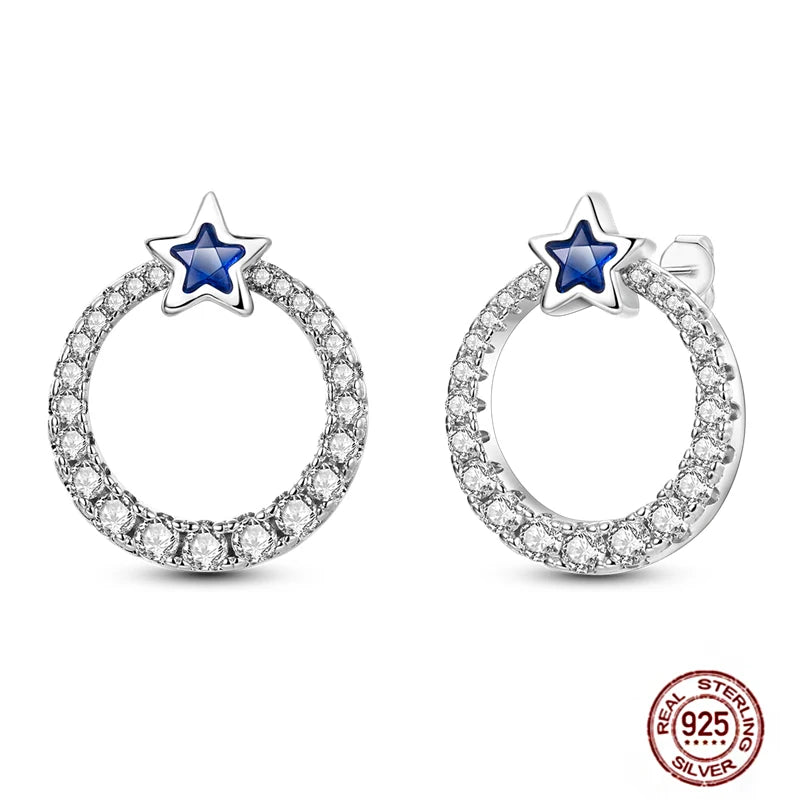 Blue Zircon 925 Sterling Silver Hoop Earrings Star Moon Butterfly Jewelry LTE249