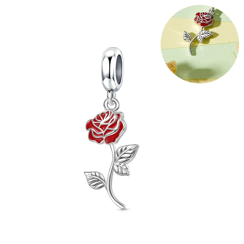925 Sterling Silver Charm Beads for Women Bracelet - Four-Leaf Clover and Sunflower Design