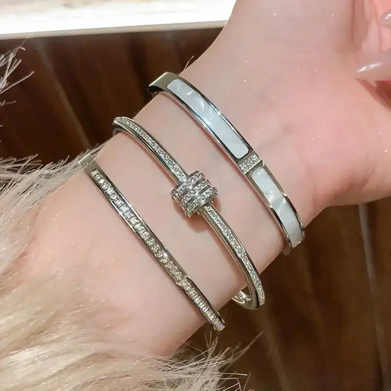 Titanium Steel Gold Silver Color Bangles for Women and Girls
