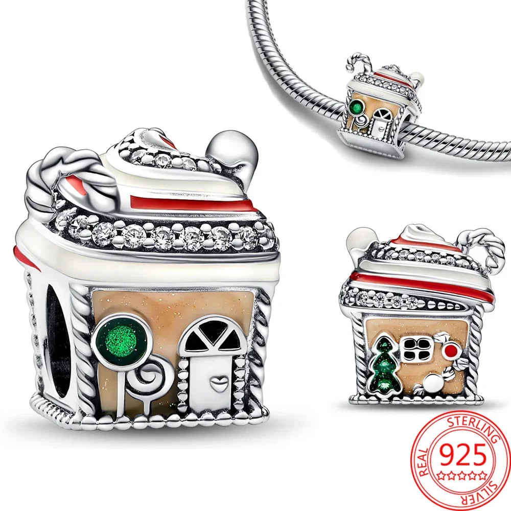 925 Sterling Silver Christmas Charms Set Santa Claus Reindeer Snowflake Beads for DIY Jewelry Gifts