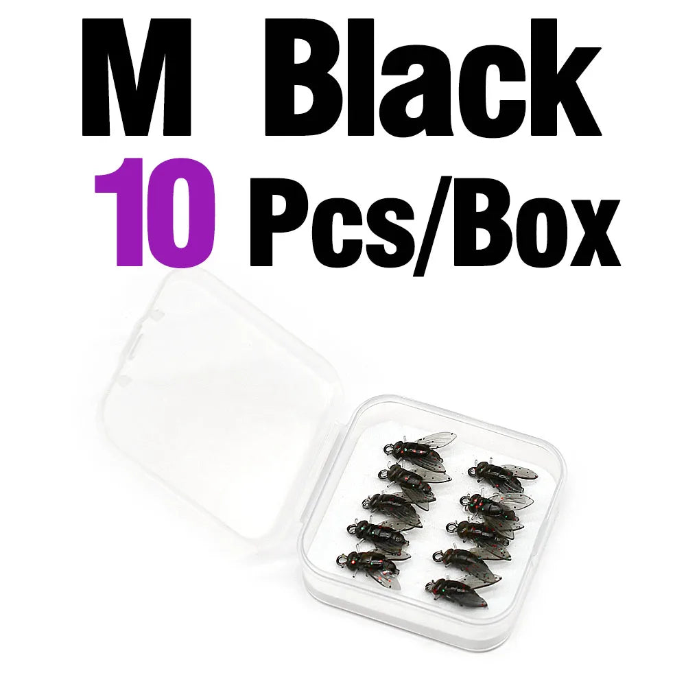 MNFT Mini Bionic Fly Fishing Bait Fly Hook Soft Bait Gear M Black 10Pcs