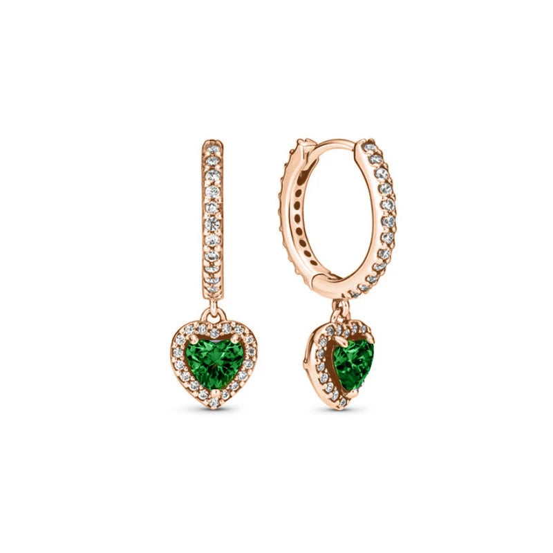 European 925 Silver Heart Shaped Earrings with Pink Red Green Zircon for Women Exquisite Holiday Jewelry Gifts