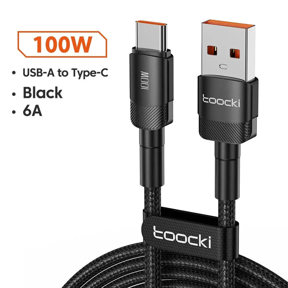 Toocki USB Type C Cable Fast Charging USB C Charger Cord 1m 2m USB A to C Black