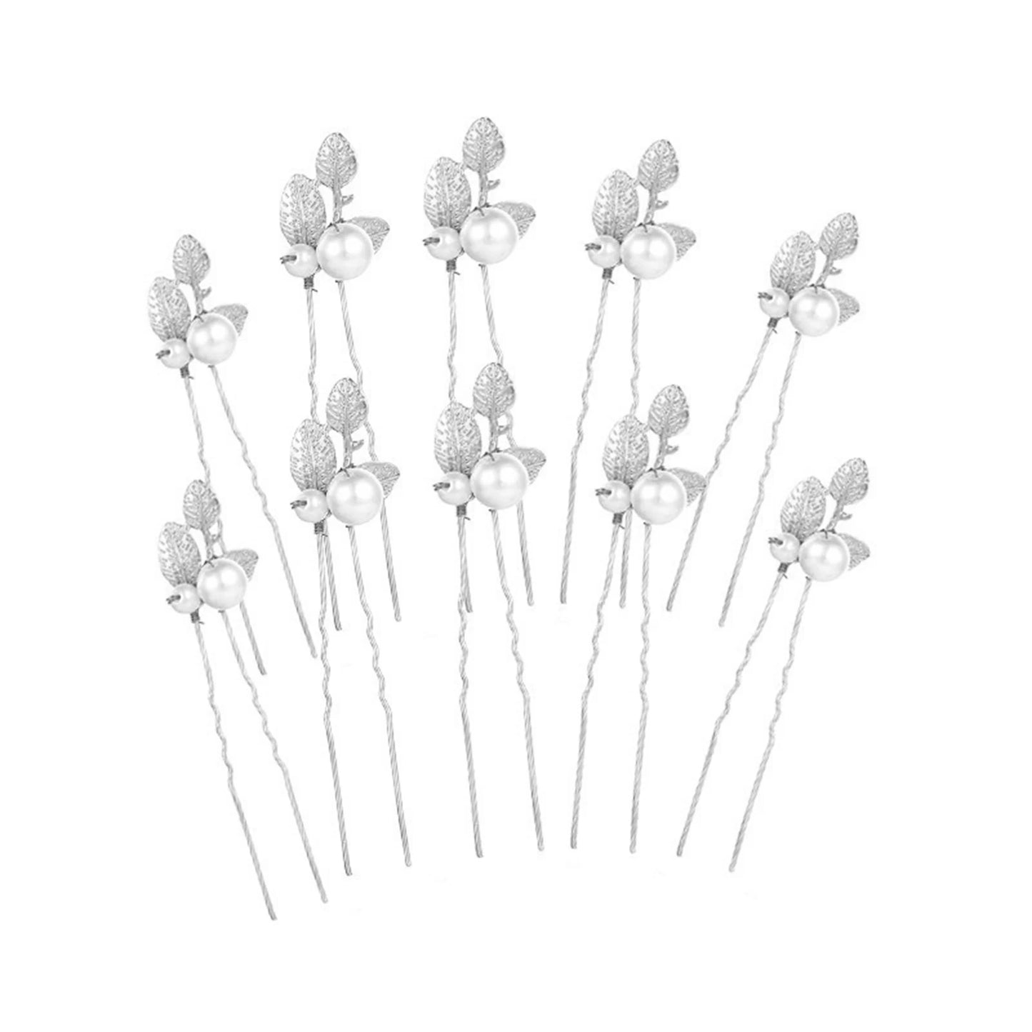 Golden Pearl Leaf Hairpins Set Bridal Wedding Accessories