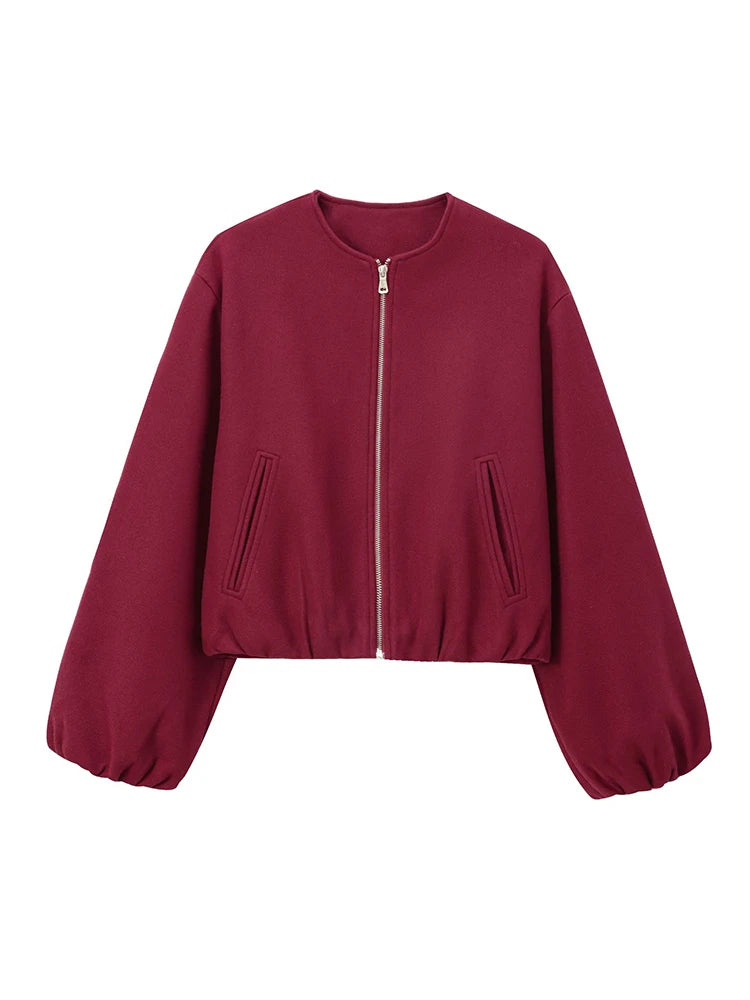 Soft Bomber Jacket For Women Front Zipper Long Sleeve Coat