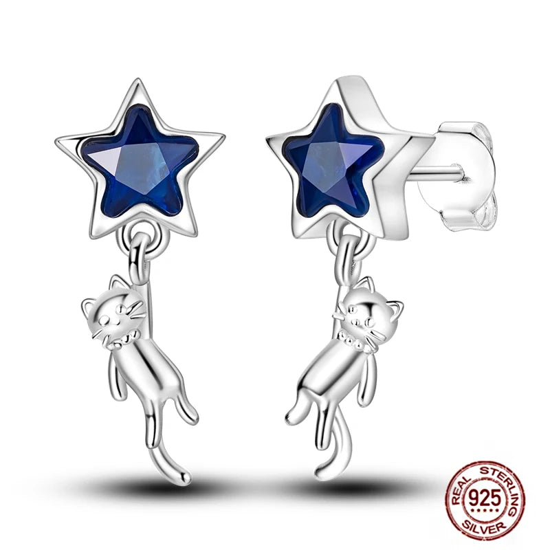 Blue Zircon 925 Sterling Silver Hoop Earrings Star Moon Butterfly Jewelry LTE275