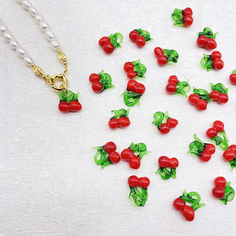 Handmade Lampwork Cherry Glass Pendant Beads for DIY Jewelry Creations