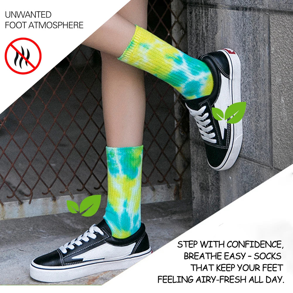 Unisex Antibacterial Tie Dye Cotton Blend Cycling Socks