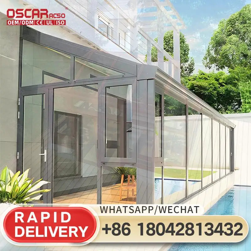 Oscaracso Spacious Four Season Tempered Glass Patio Enclosure With Powder Coated Aluminum Frame For Backyard Sunroom