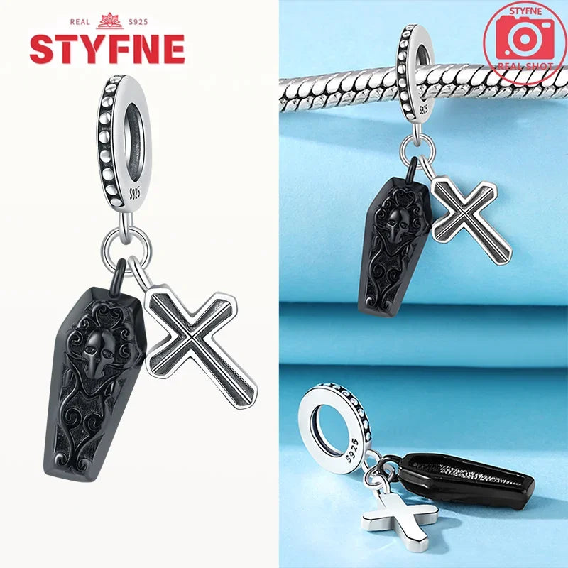 S925 Silver Luminous Zombie Skeleton Charm Bead Dangle