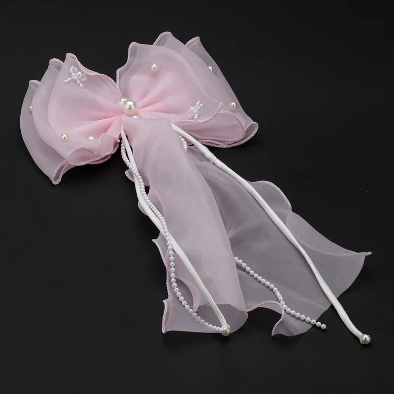 Elegant Pearl Mesh Bow Hair Clips for Women Bridal Wedding Accessories
