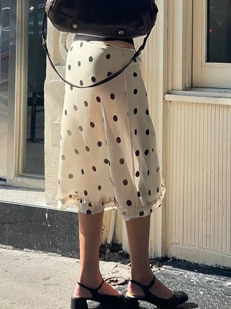 Women's Double Layer Mesh Skirt Zipper Polka Dot Trim