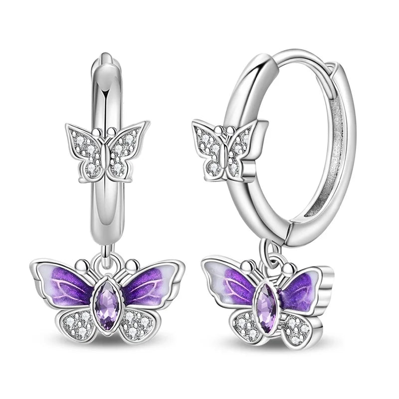 925 Sterling Silver Colorful Butterfly Heart Flower Starfish Bow Geometry Stud Earrings for Women Gift Jewelry Accessories