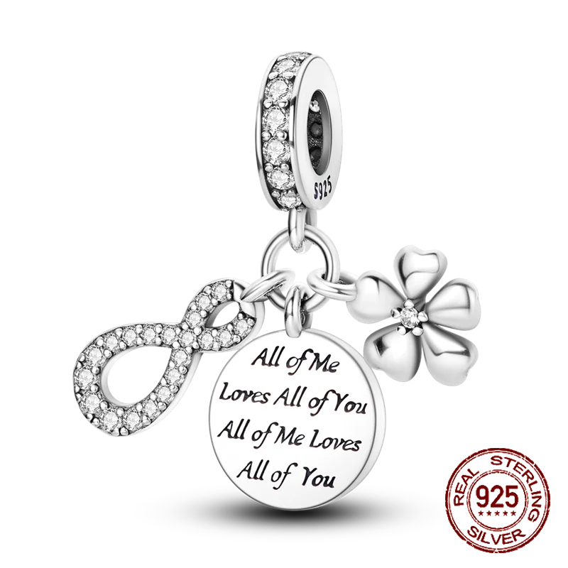 Inlaid Zircon Heart Charm Beads 925 Sterling Silver Dangle for Bracelets SMC3540
