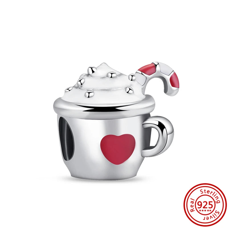 925 Silver Fruit Ice Cream Coffee Cup Beads For Bracelet