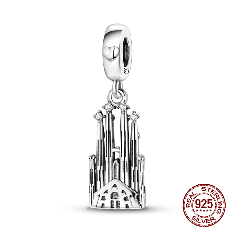 Inlaid Zircon Heart Charm Beads 925 Sterling Silver Dangle for Bracelets SMC2718