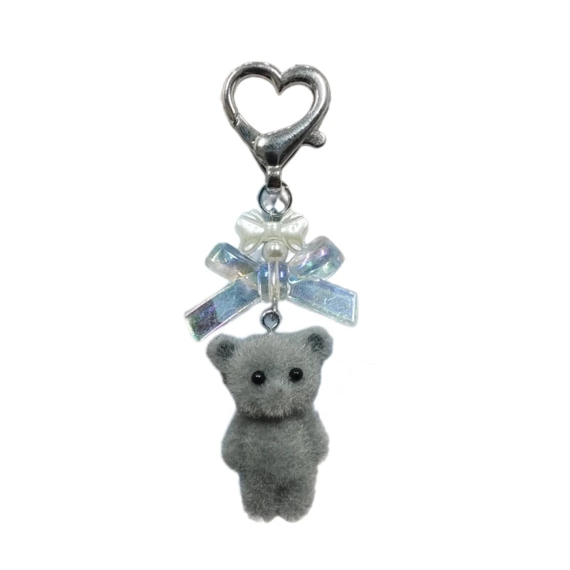 Charming Animal Flocking Keychain with Bowknot Pendant for Women
