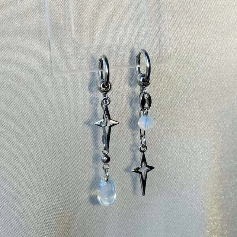 Gothic Fashion Rock Punk Cross Star Drop Long Earrings Y2K