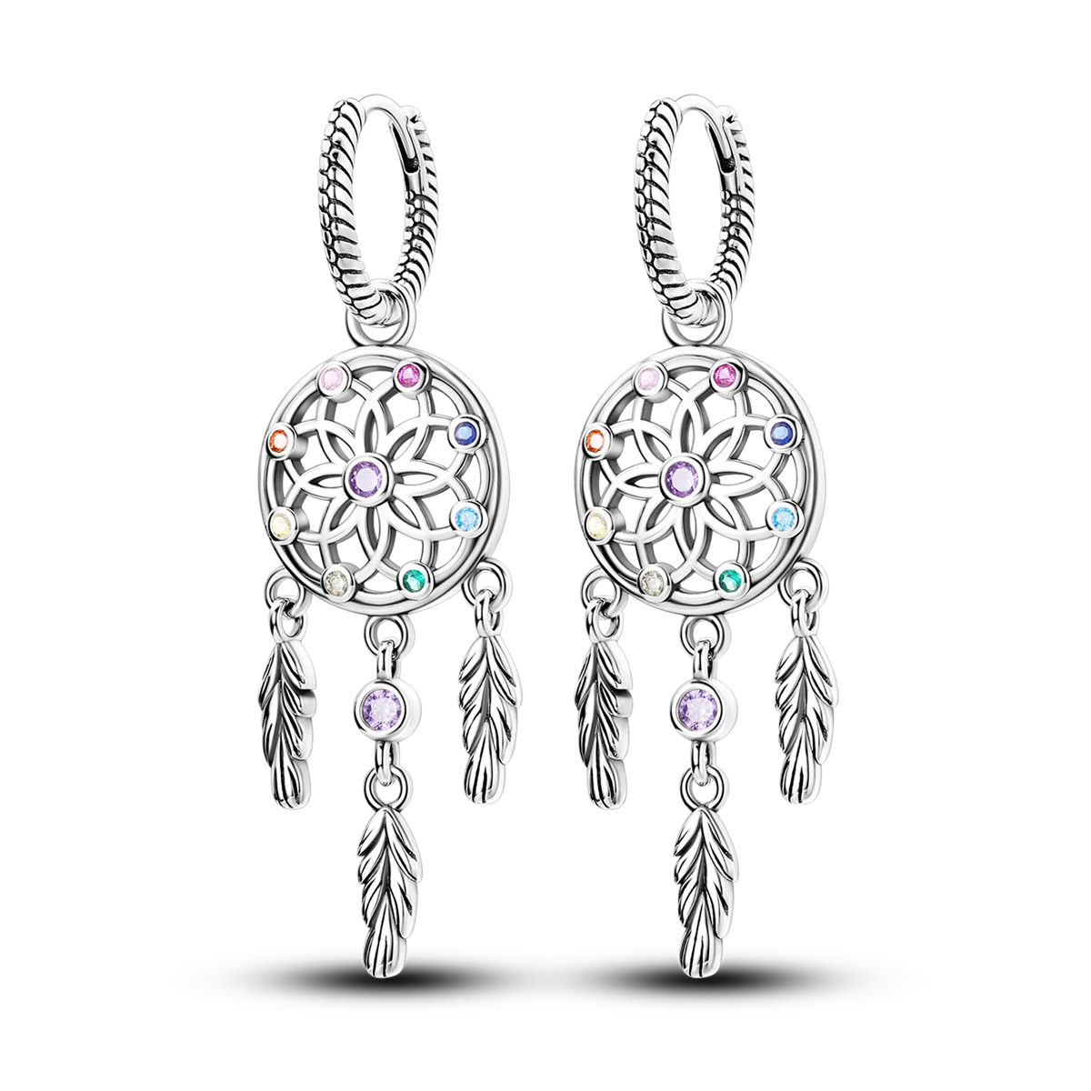 925 Silver Geometric Hoop Earrings for Women with Zircon Moon and Heart Design Fashion Jewelry Gift