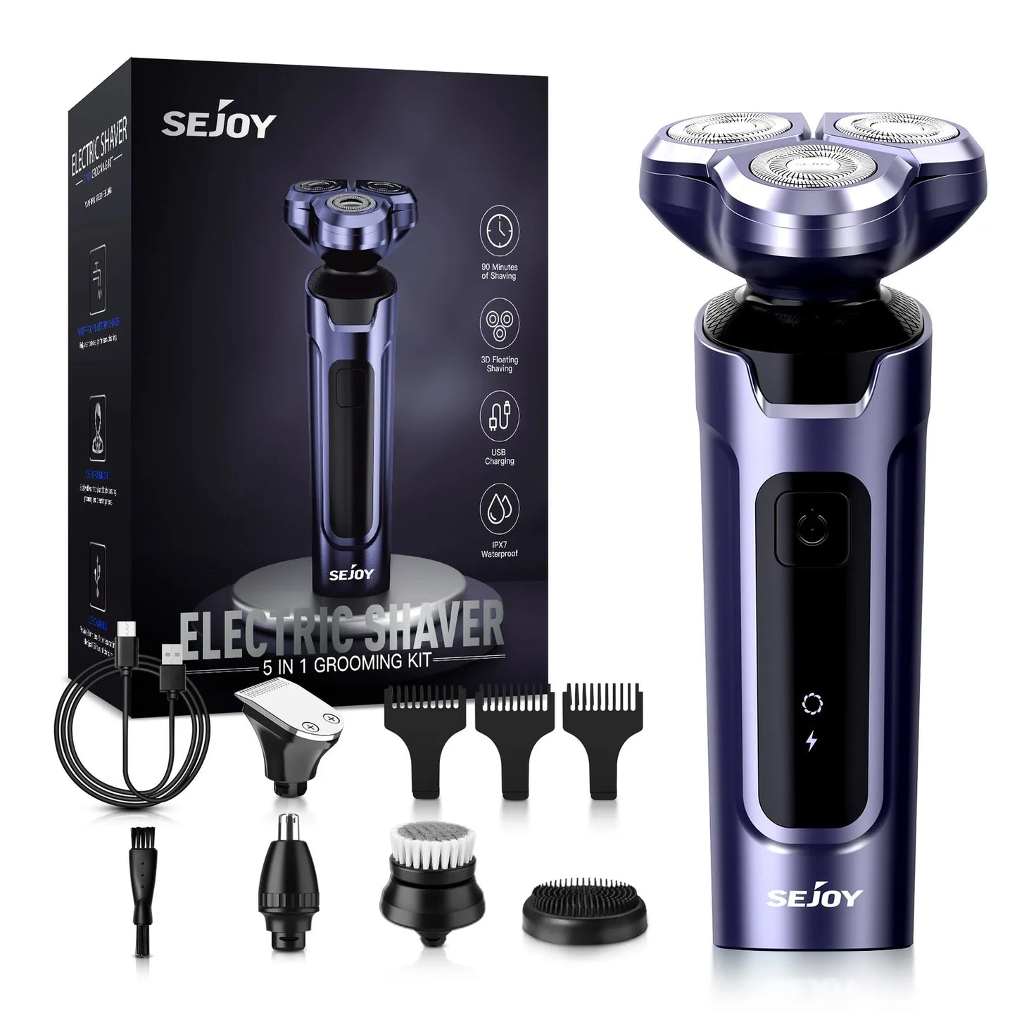 Sejoy 3 In 1 Multifunction Electric Shaver for Men Waterproof Beard and Nose Hair Trimmer with Fast Charging